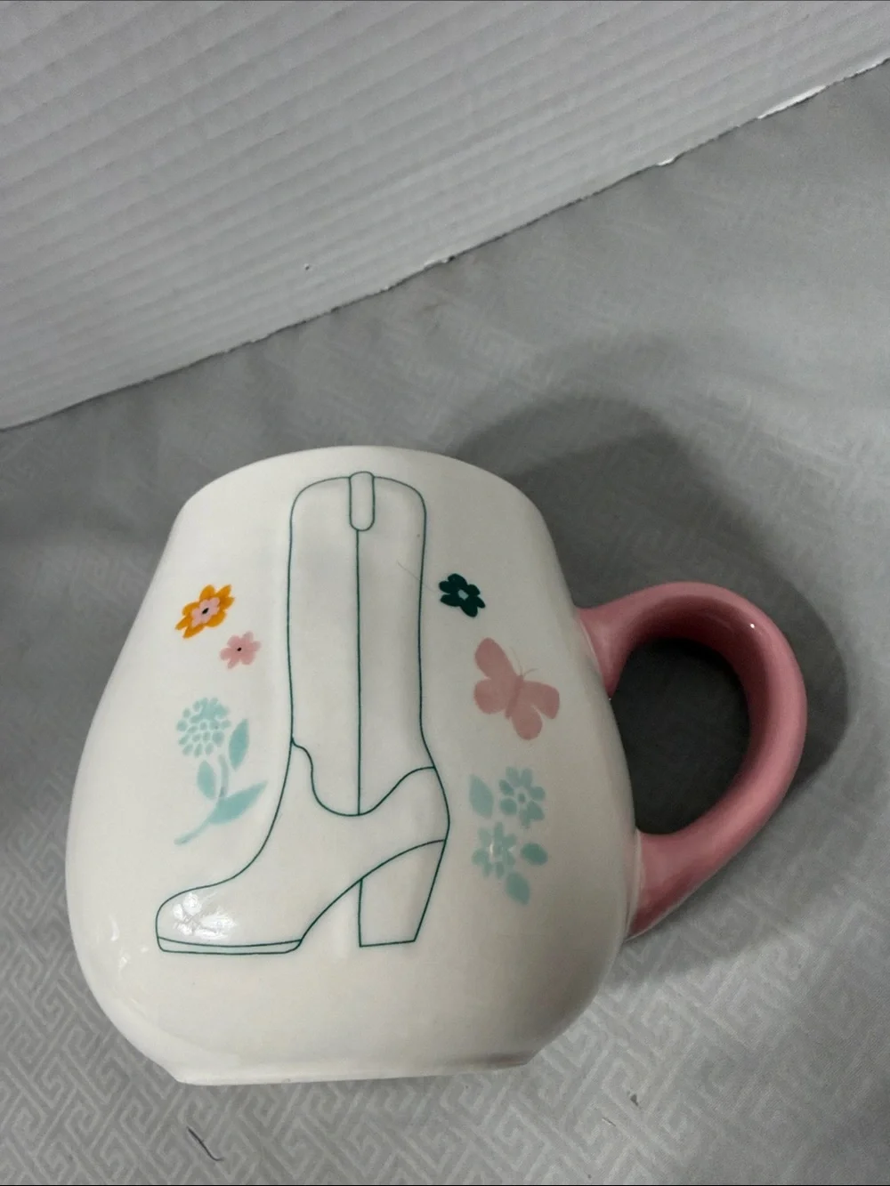 Dolly Parton Floral Cowboy Boot Ceramic Mug with Pink Handle